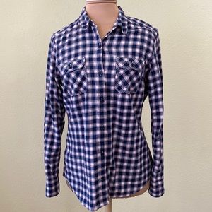 Eddie Bauer Navy & White Plaid Flannel Shirt